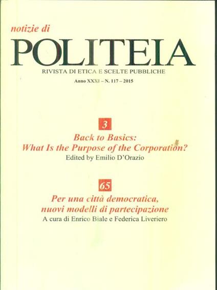 Notizie di Politeia. Anno XXXI. N. 17/2015 - copertina