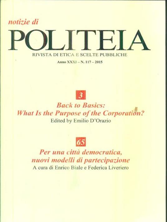 Notizie di Politeia. Anno XXXI. N. 17/2015 - copertina