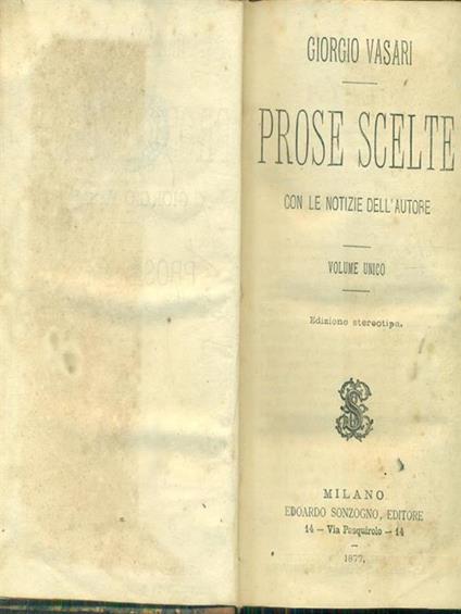 Prose scelte - Giorgio Vasari - copertina