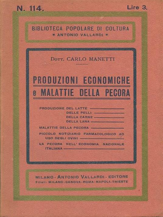 Produzioni economiche e malattie della pecora - Carlo Manetti - copertina