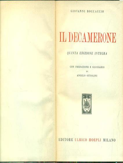 Il decamerone - Giovanni Boccaccio - copertina