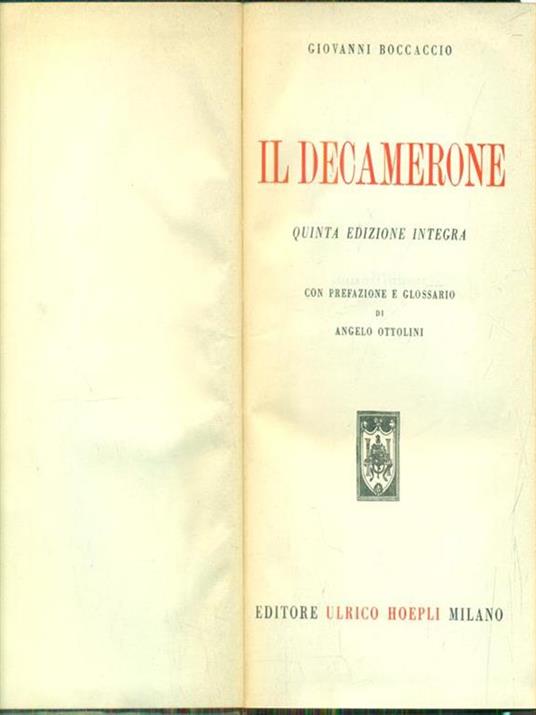Il decamerone - Giovanni Boccaccio - copertina