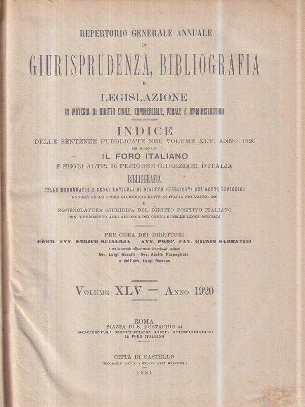 Repertorio generale annuale di giurisprudenza, bibliografia e legislazione 1920