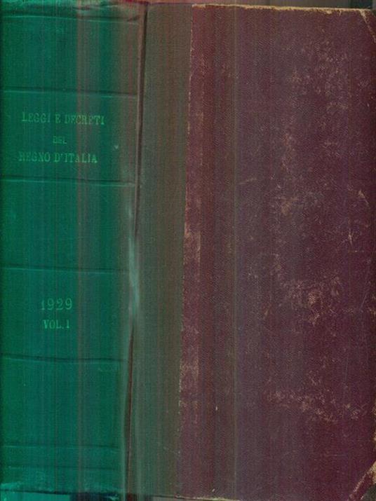 Leggi e decreti del Regno d'Italia 1929. Vol I - copertina