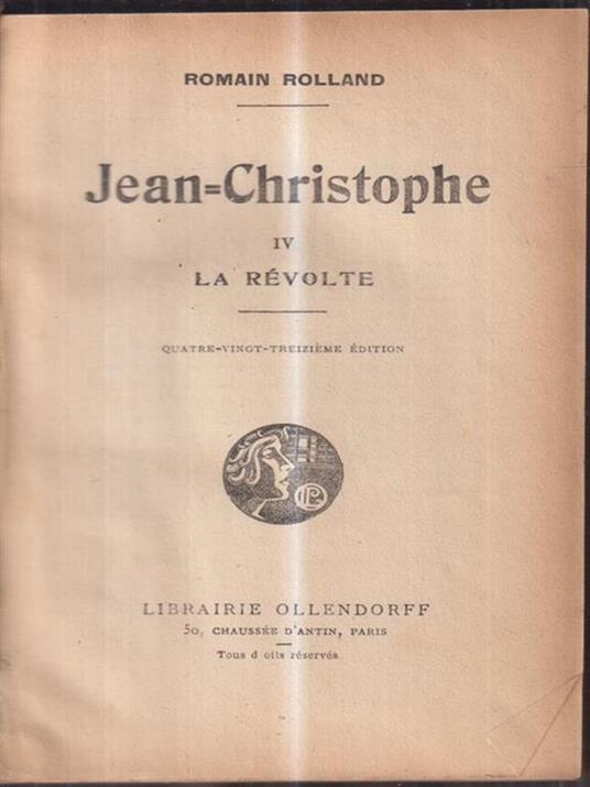Jean-Christophe vol IV, La revolte - Romain Rolland - copertina