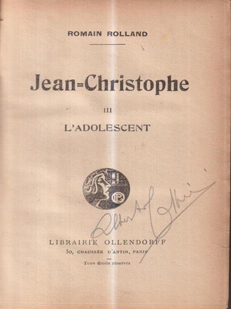 Jean-Christophe vol III, L'adolescent - Romain Rolland - copertina