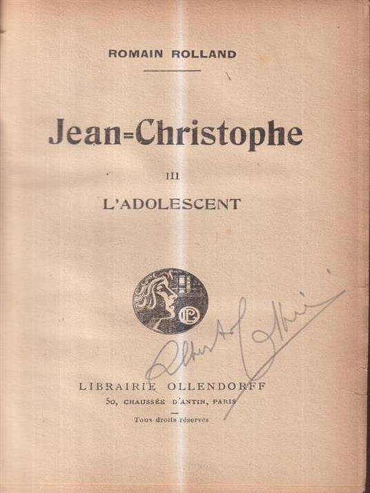 Jean-Christophe vol III, L'adolescent - Romain Rolland - copertina