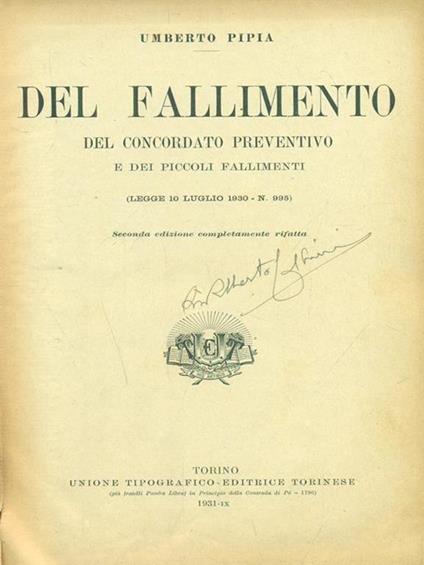Del fallimento del concordato preventivo - Umberto Pipia - copertina