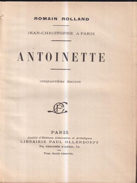 Jean Christophe a Paris - Antoinette, vol II - Romain Rolland - copertina