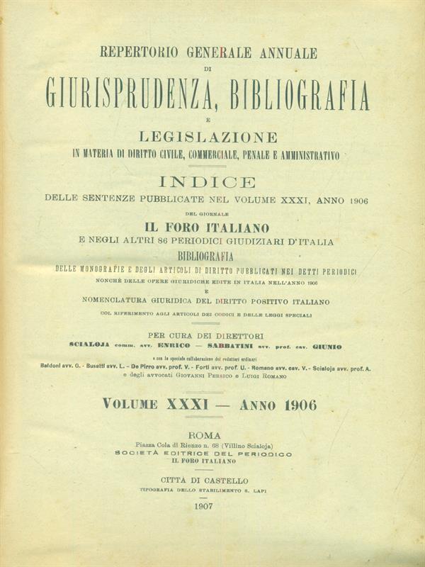 Il foro italiano repertorio 1906 vol. XXXI