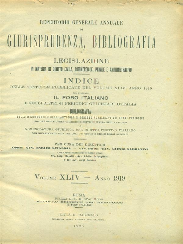 Il foro italiano repertorio 1919 vol. XLIV