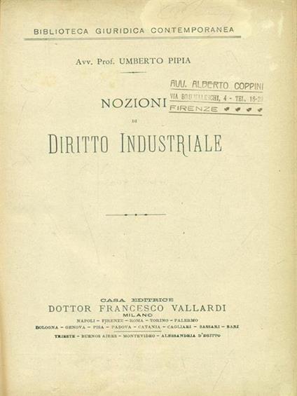 Nozioni di diritto industriale - Umberto Pipia - copertina