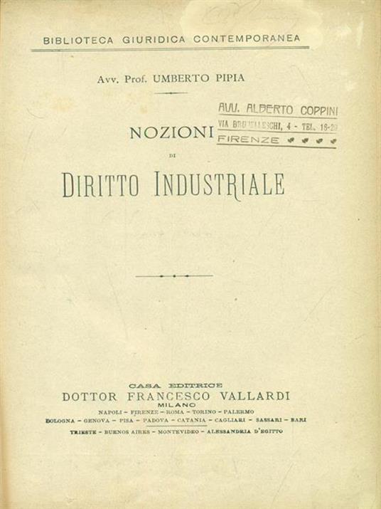 Nozioni di diritto industriale - Umberto Pipia - copertina