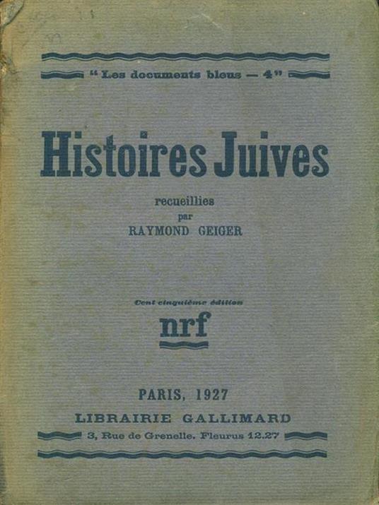 Histoires Juives - Raymond Geiger - copertina
