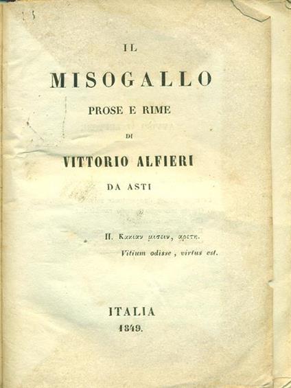 Il  misogallo - Vittorio Alfieri - copertina