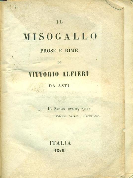 Il  misogallo - Vittorio Alfieri - copertina