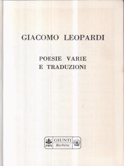 Poesie varie e traduzioni - Giacomo Leopardi - copertina