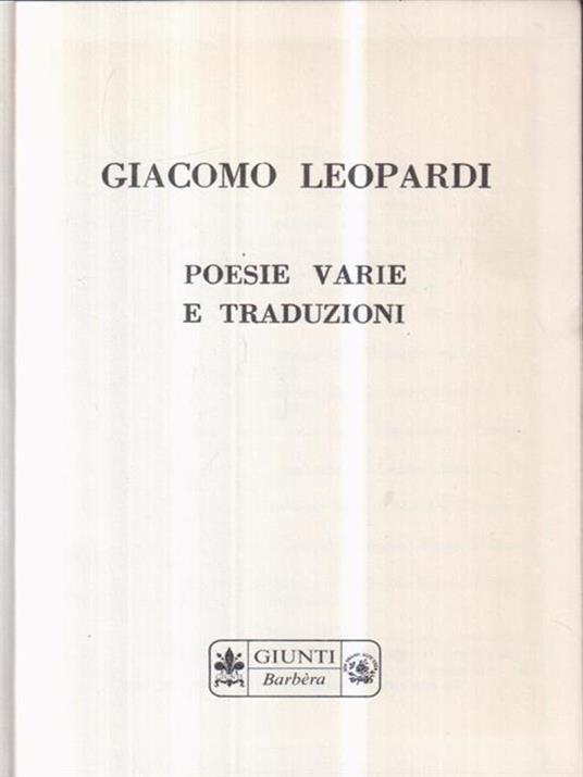 Poesie varie e traduzioni - Giacomo Leopardi - copertina