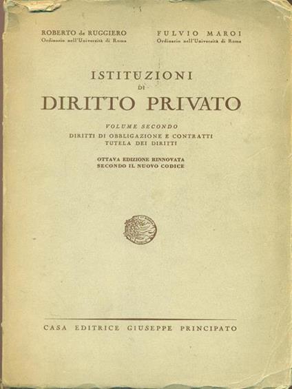 Istituzioni di diritto privato Vol. 2 - Roberto De Ruggiero - copertina