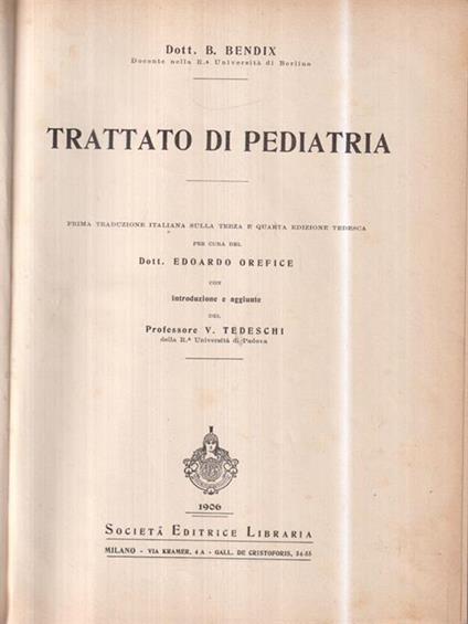 Trattato di pediatria - Bendix - copertina