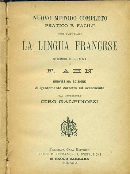 Nuovo metodo completo della lingua francese - Franz Ahn - copertina