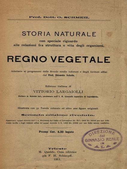 Storia Naturale del Regno Vegetale - Otto Schmeil - copertina