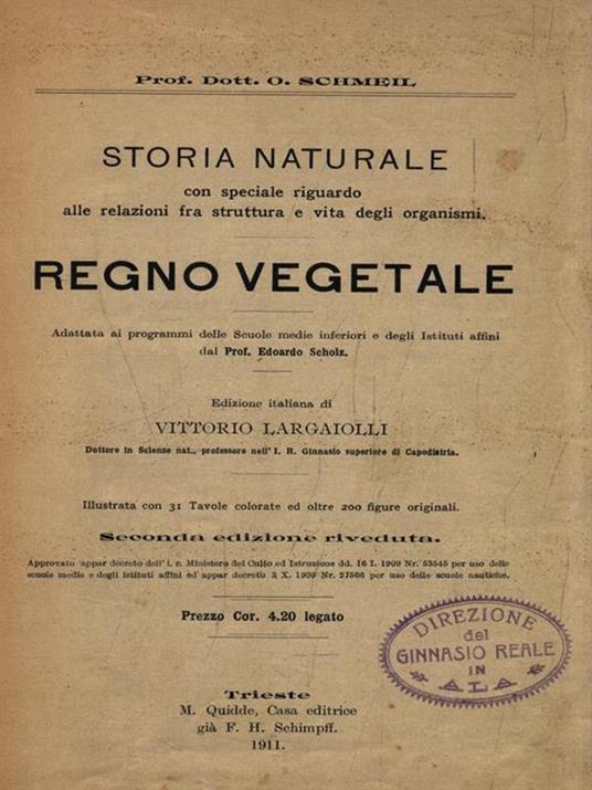 Storia Naturale del Regno Vegetale - Otto Schmeil - copertina