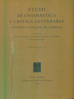 Studi di onomastica e critica letteraria offerti a Davide De Camilli