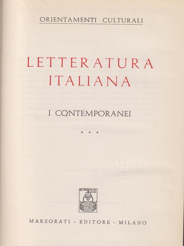 Letteratura italiana. I contemporanei vol. III