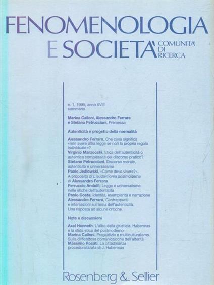 Fenomenologia e società 1/1995 -   - copertina