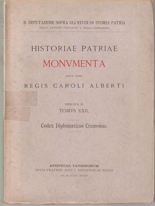 Historiae patriae monumenta - tomus XXII - Regis Caroli Alberti - copertina