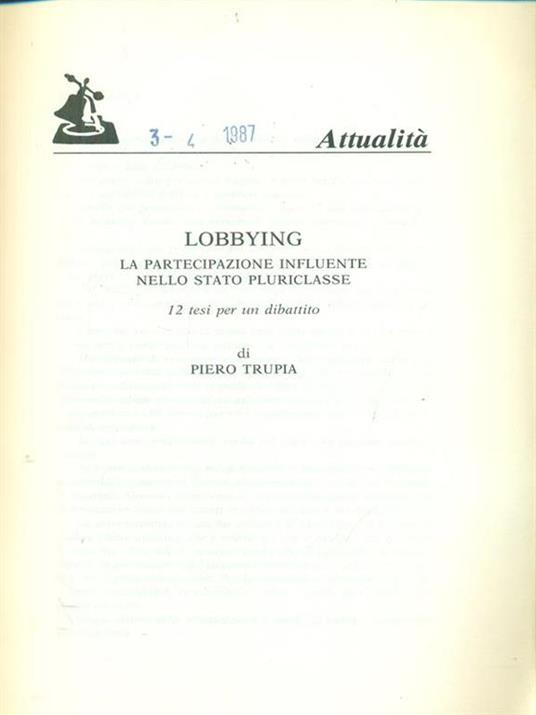   Lobbying - Piero Trupia - copertina