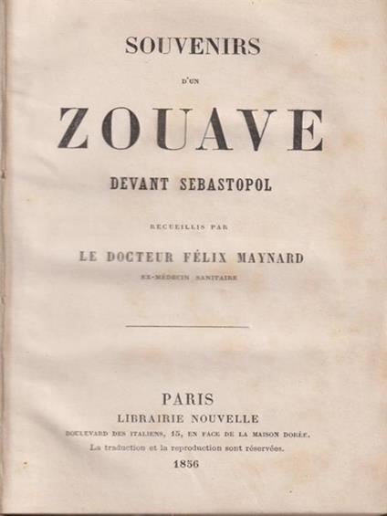   Souvenirs d'un zouave devant Sebastopol - copertina