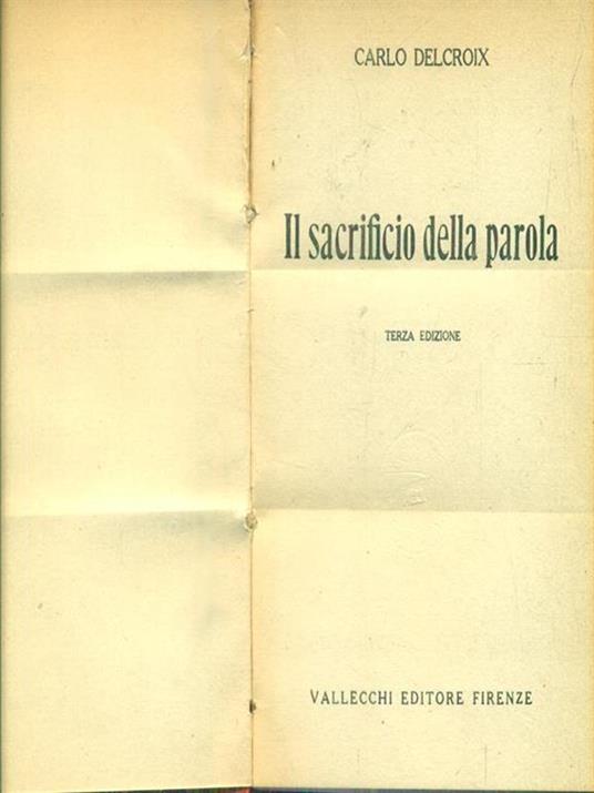 Il sacrificio della parola - Carlo Delcroix - copertina