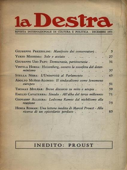 La Destra - N. 1 Dicembre 1971 - copertina