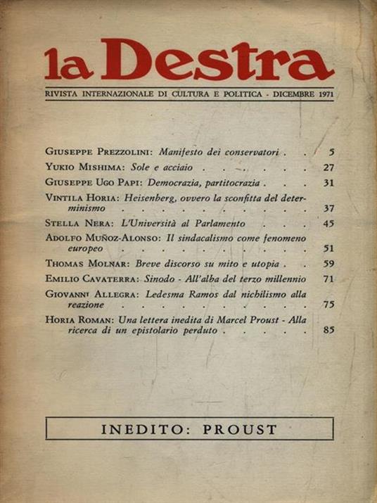 La Destra - N. 1 Dicembre 1971 - copertina