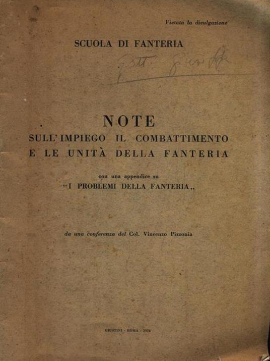   Note sull'impiego il combattimento e le unità della fanteria - copertina
