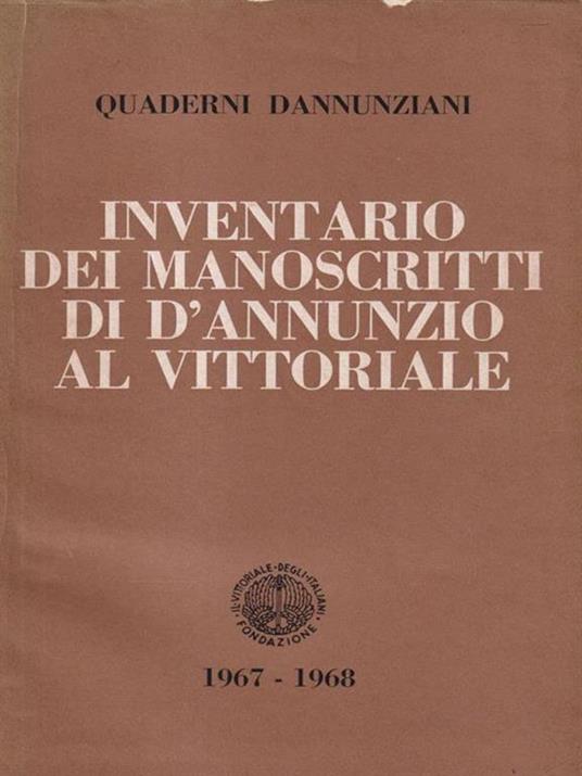   Inventario dei manoscritti di D'Annunzio - Emilio Mariano - copertina