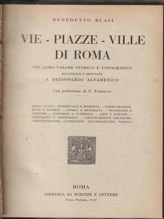   Vie piazze e ville di Roma - Benedetto Blasi - copertina