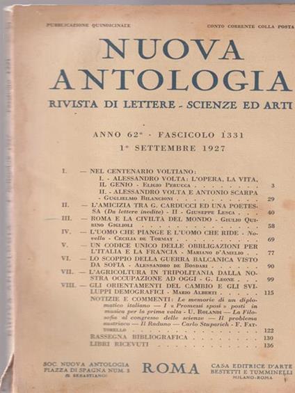   Nuova antologia Lettere, scienze ed arti 1 settembre 1927 - copertina