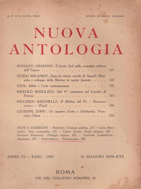   Nuova antologia anno 73 16 maggio 1938 - Luigi Federzoni - copertina