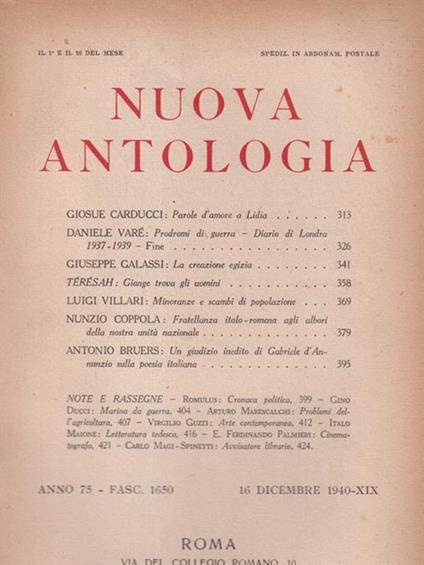  Nuova antologia anno 75 16 dicembre 1940 - Luigi Federzoni - copertina