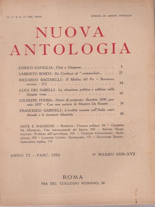   Nuova antologia anno 73 1 marzo 1938 - Luigi Federzoni - copertina