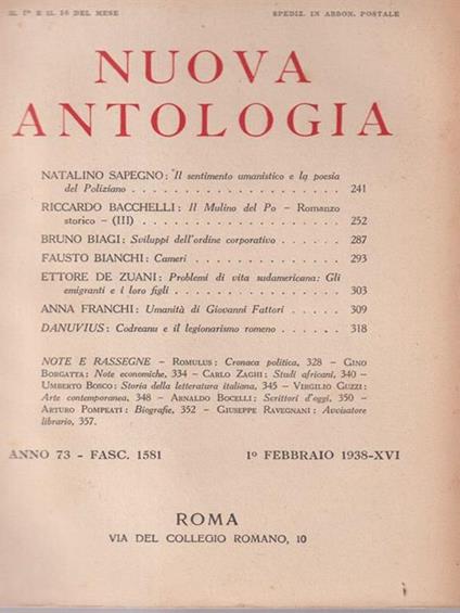   Nuova antologia anno 73 1 febbraio 1938 - Luigi Federzoni - copertina