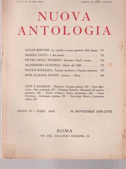   Nuova antologia anno 73 16 novembre 1938 - Luigi Federzoni - copertina