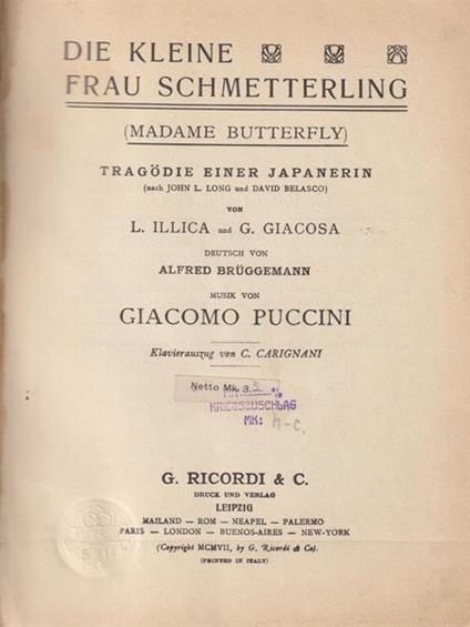 Die kleine Frau Schmetterling (Madame Butterfly). Tragödie einer Japanerin - Giacomo Puccini - copertina