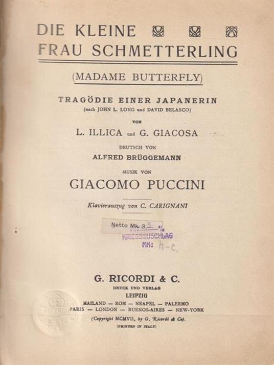 Die kleine Frau Schmetterling (Madame Butterfly). Tragödie einer Japanerin - Giacomo Puccini - copertina