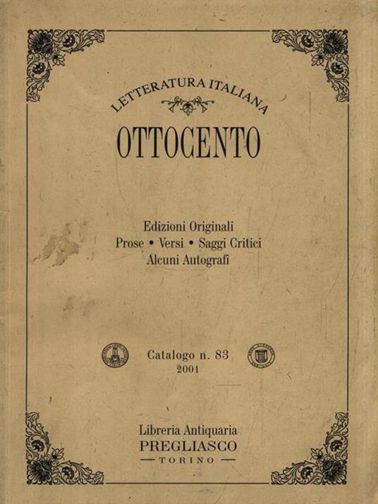 Letteratura Italiana dell'Ottocento. Catalogo n. 83/2001 - copertina