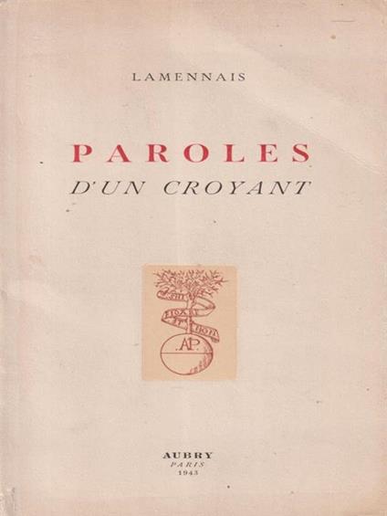   Parole d'un croyant - Lamennais - copertina