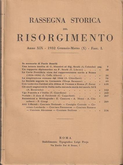   Rassegna storica del risorgimento anno XIX - gennaio/marzo 1932 - copertina